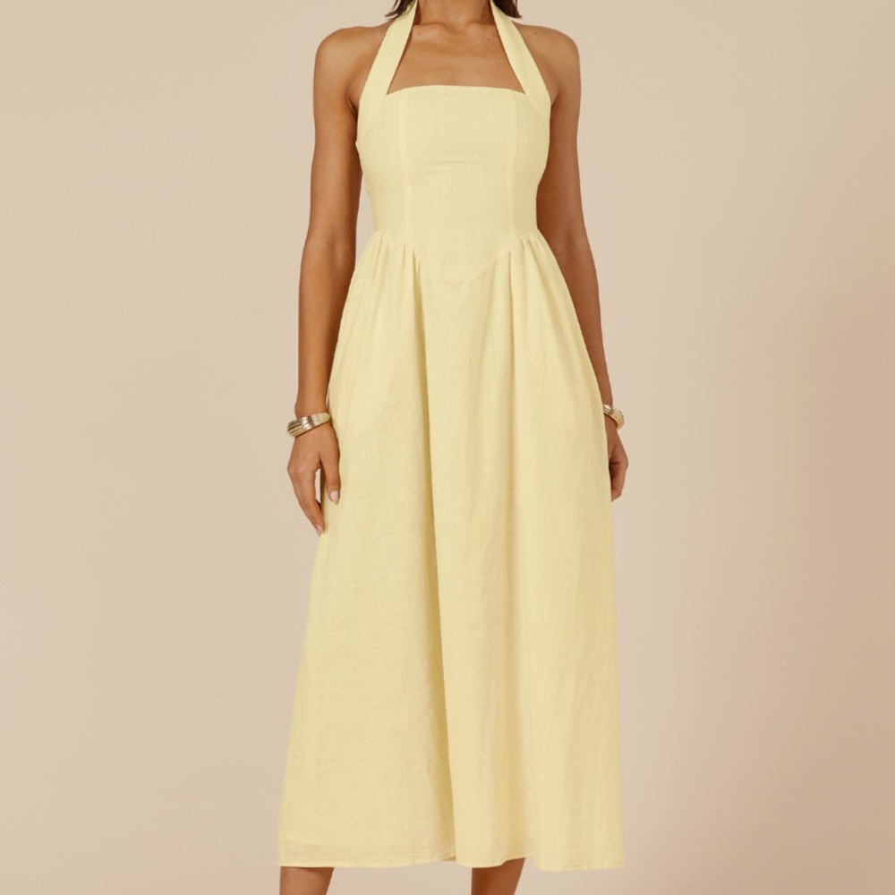 NEVER WORN Runaway the Label Locklea Midi Dress- Lemon